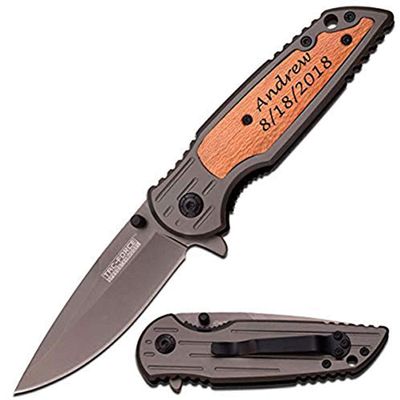 Gifts Infinity Free Engraving FAKE SNAKE WOOD AND GREY Stainless Steel Pocket Knife (TF-891)