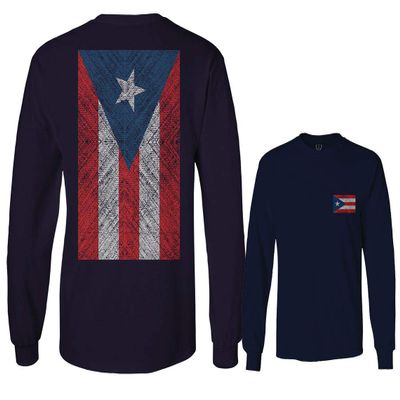 0062. Puerto Rico Flag Boricua Rican Nuyorican Men's Long Sleeve t Shirt (Navy Blue, X-Large)