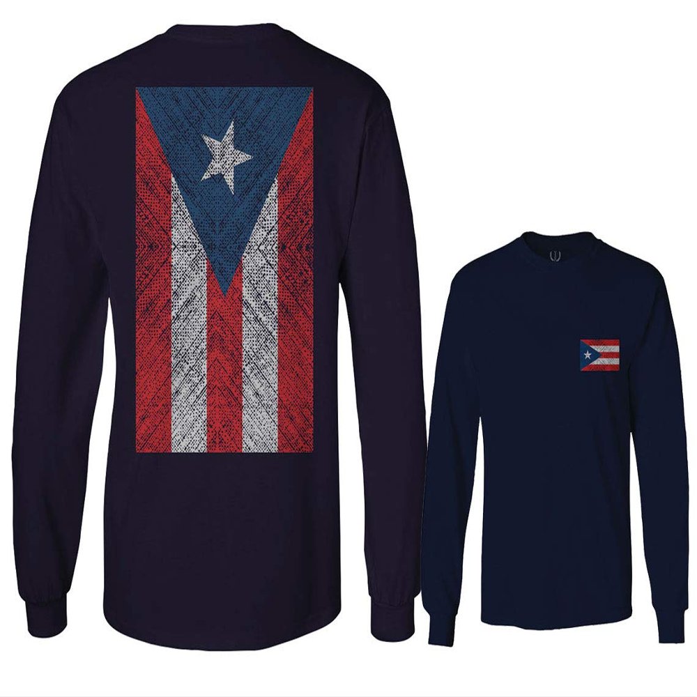 0062. Puerto Rico Flag Boricua Rican Nuyorican Men's Long Sleeve t Shirt (Navy Blue, X-Large)