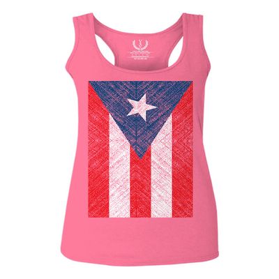 0063. Vintage Bandera Puerto Rico Flag Boricua Rican Nuyorican Women's Tank Top Racerback (Pink Large)