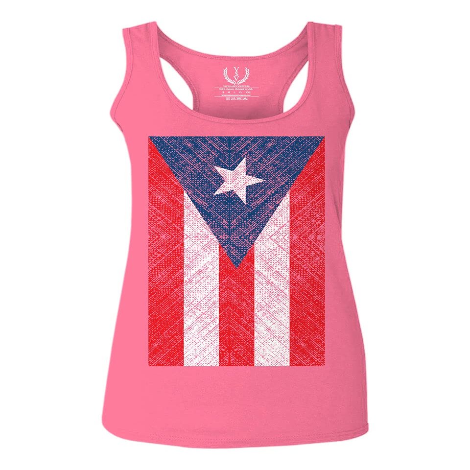 0063. Vintage Bandera Puerto Rico Flag Boricua Rican Nuyorican Women's Tank Top Racerback (Pink Large)