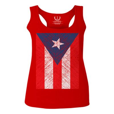 0063. Vintage Bandera Puerto Rico Flag Boricua Rican Nuyorican Women's Tank Top Racerback (Red, Large)