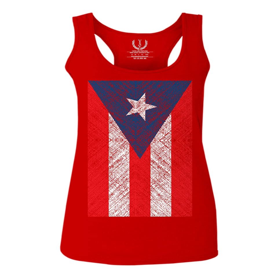 0063. Vintage Bandera Puerto Rico Flag Boricua Rican Nuyorican Women's Tank Top Racerback (Red, Large)