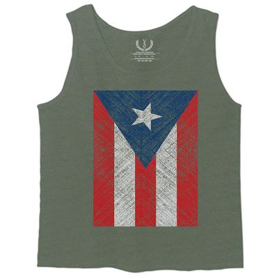 0063. Vintage Bandera Puerto Rico Flag Boricua Rican Nuyorican Men's Fitted Tank Top (Olive, Large)