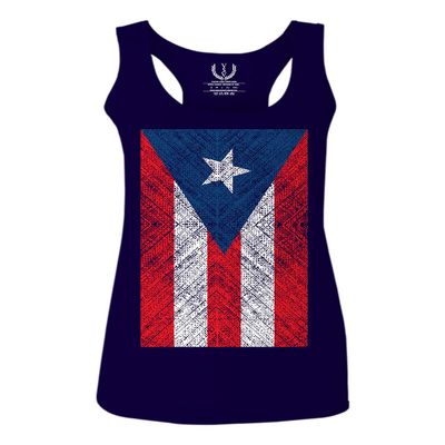 0063. Vintage Bandera Puerto Rico Flag Boricua Rican Nuyorican Women's Tank Top Racerback (Navy Blue, Medium)
