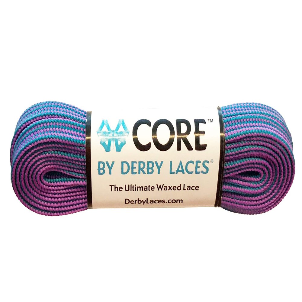Derby Laces CORE Narrow 6mm Waxed Lace for Figure Skates, Roller Skates, Boots, and Regular Shoes (Purple-Teal Stripe, 108 Inch / 274 cm)