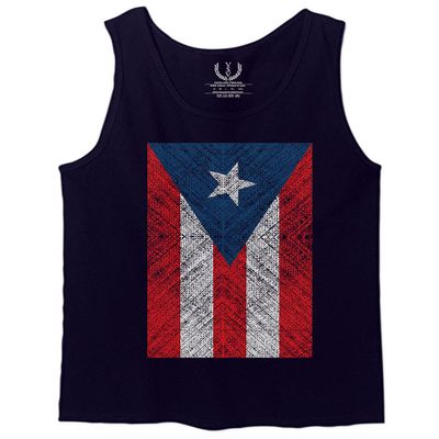 0063. Vintage Bandera Puerto Rico Flag Boricua Rican Nuyorican Men's Tank Top (Navy Blue, Small)