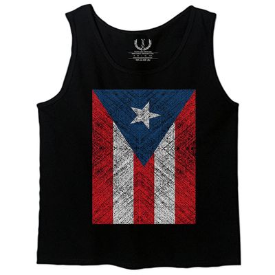 0063. Vintage Bandera Puerto Rico Flag Boricua Rican Nuyorican Men's Tank Top (Black, Large)