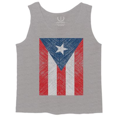 0063. Vintage Bandera Puerto Rico Flag Boricua Rican Nuyorican Men's Tank Top (Light Gray Large)