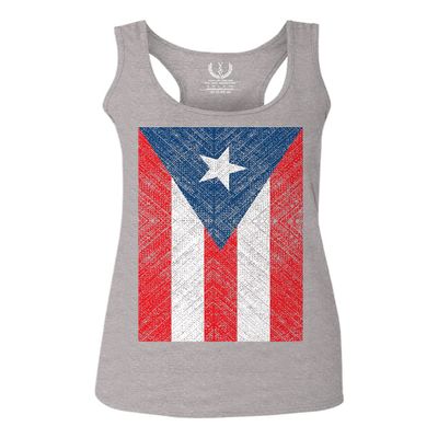 0063. Vintage Bandera Puerto Rico Flag Boricua Rican Nuyorican Women's Tank Top Racerback (Light Gray Large)