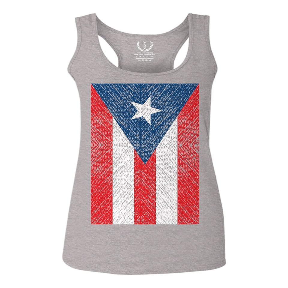 0063. Vintage Bandera Puerto Rico Flag Boricua Rican Nuyorican Women's Tank Top Racerback (Light Gray Large)