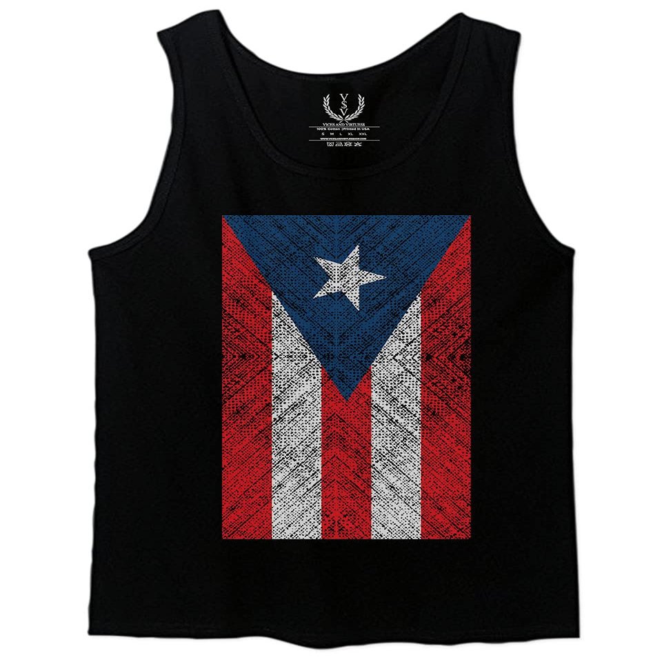 0063. Vintage Bandera Puerto Rico Flag Boricua Rican Nuyorican Men's Tank Top (Black, Small)