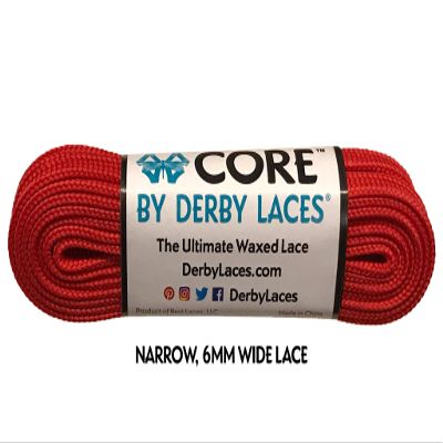 Derby Laces CORE Narrow 6mm Waxed Lace for Figure Skates, Roller Skates, Boots, and Regular Shoes (Red, 96 Inch / 244 cm)