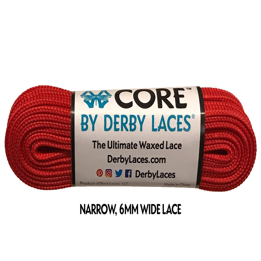 Derby Laces CORE Narrow 6mm Waxed Lace for Figure Skates, Roller Skates, Boots, and Regular Shoes (Red, 96 Inch / 244 cm)