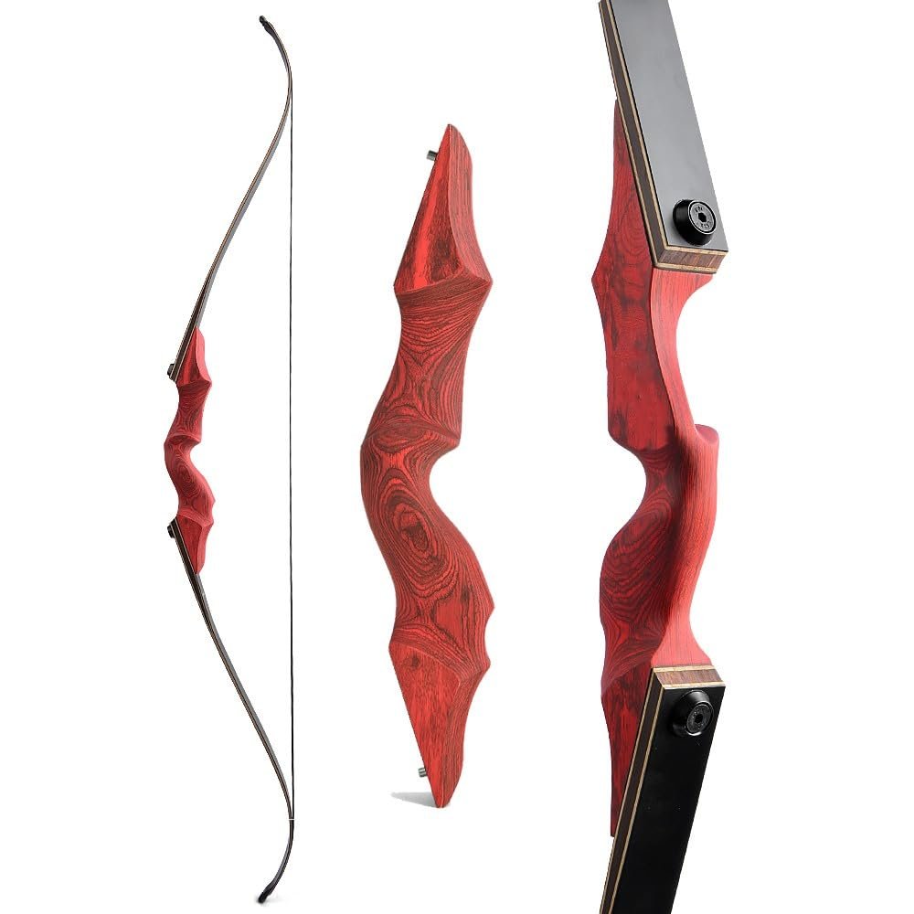 60" Takedown Recurve Bow and Arrow Set Adult Right Hand Wood Bow American Longbow 30-60Lbs Draw Weight (30 lbs, only Bow)
