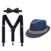 IBTOM CASTLE Boys Kids 3PCS Suspenders Outfit Set Pre Tied Bow Tie Short Trim Fedora Hat for Party Wedding Girls 5-14T Clothes Navy view 1