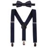 IBTOM CASTLE Boys Kids 3PCS Suspenders Outfit Set Pre Tied Bow Tie Short Trim Fedora Hat for Party Wedding Girls 5-14T Clothes Navy view 3
