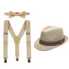 IBTOM CASTLE Boys Kids 3PCS Suspenders Outfit Set Pre Tied Bow Tie Short Trim Fedora Hat for Party Wedding Girls 5-14T Clothes Khaki view 1