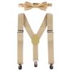 IBTOM CASTLE Boys Kids 3PCS Suspenders Outfit Set Pre Tied Bow Tie Short Trim Fedora Hat for Party Wedding Girls 5-14T Clothes Khaki view 3