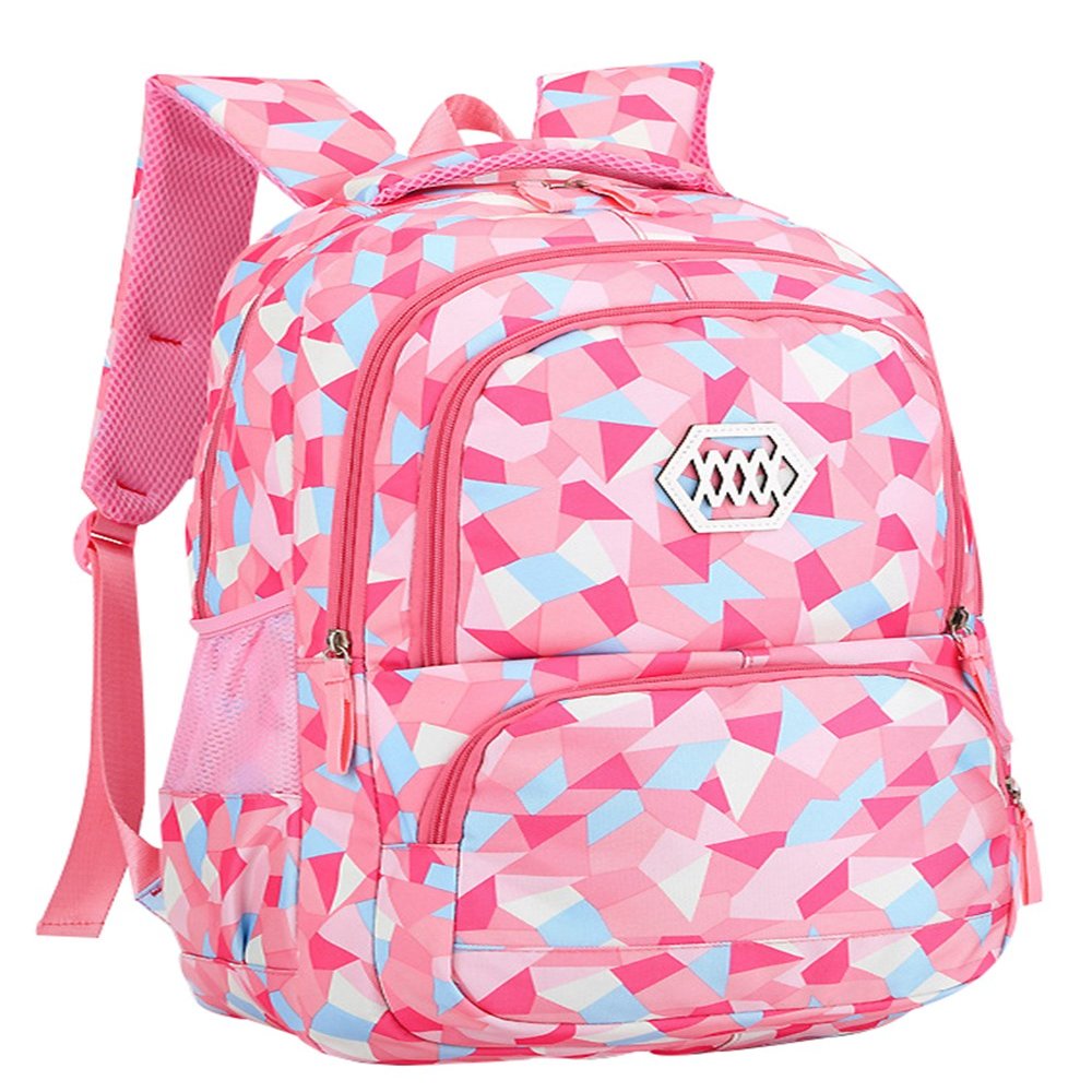 JiaYou Girl Geometric Printed Primary Junior High University School Bag Bookbag Backpack(2# Pink,35 L)