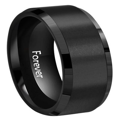 CROWNAL 8mm 6mm Black Tungsten Carbide Wedding Couple Bands Rings Matte Finish Center Engraved Forever Size 5 To 17 (8mm,10)