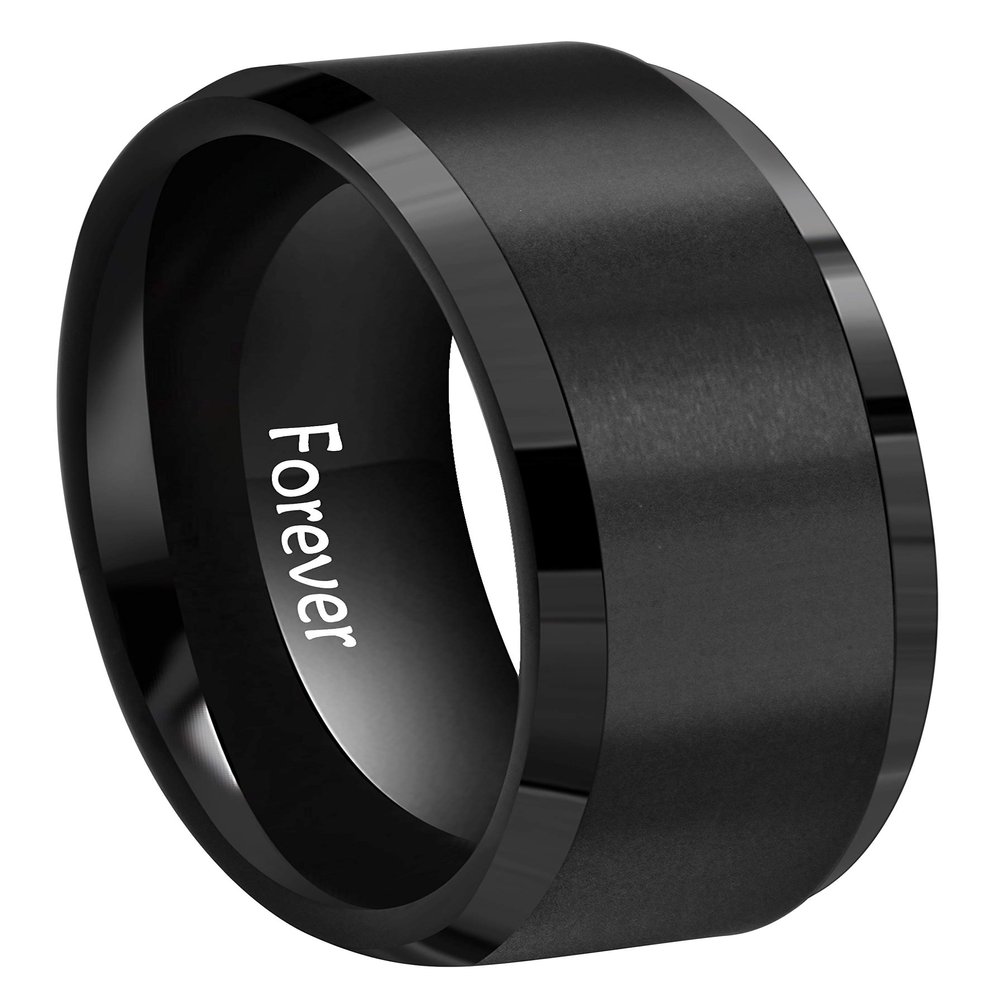 CROWNAL 8mm 6mm Black Tungsten Carbide Wedding Couple Bands Rings Matte Finish Center Engraved Forever Size 5 To 17 (8mm,10)