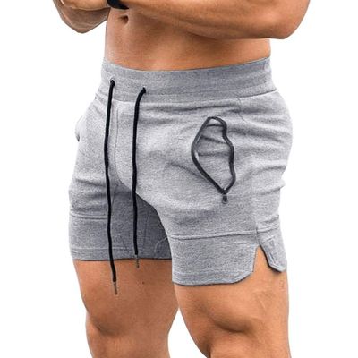 EVERWORTH Men's Solid Gym Workout Shorts Bodybuilding Running Fitted Training Jogging Short Pants with Zipper Pocke Lgrey XL Tag3XL