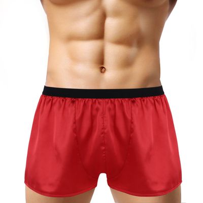 iiniim Men's Boxer Briefs Trunks Underwear Silk Satin Basic Boxers Shorts Underpants Red X-Large (Waist 35.0-55.5")