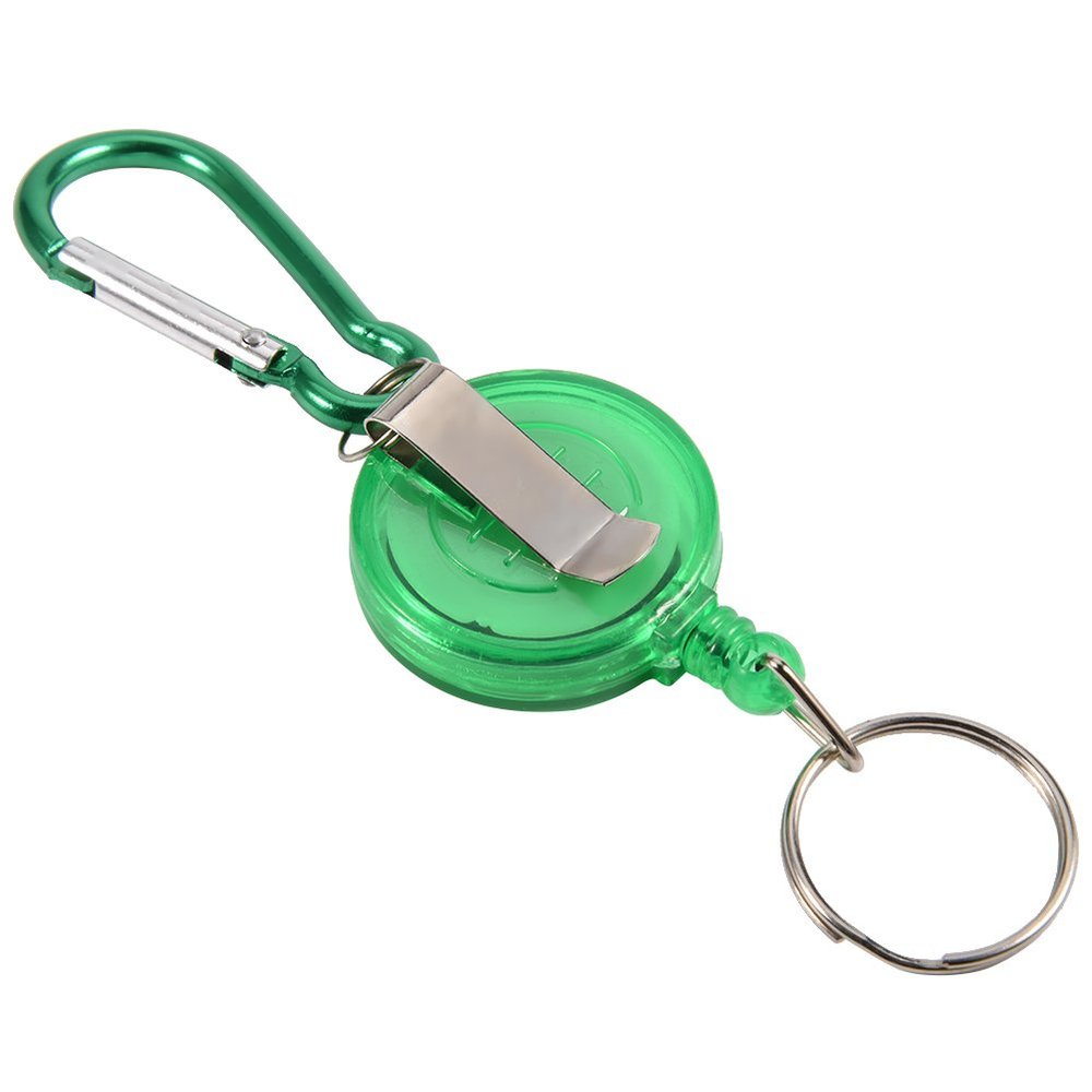 Alomejor 3Pcs Reel Key Chain Fly Fishing Heavy Duty Retractable Reel Chain Key Holder Split Ring Steel Cord Reel(Green)