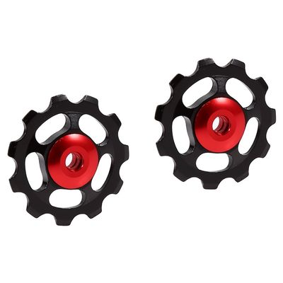 2pcs Wheel Aluminum Alloy Rear Derailleur Wheel Fit for Bicycle (Black+Red )