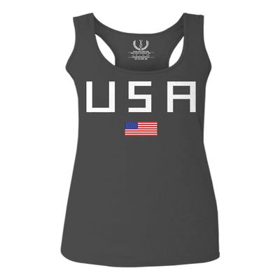 0065. USA American Flag United States of America Patriotic Military Style Women's Tank Top Racerback (Characol, Large)