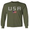 0065. USA American Flag United States of America Patriotic Military Style Men's Long Sleeve t Shirt (Olive, X-Large) view 1