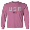 0065. USA American Flag United States of America Patriotic Military Style Men's Long Sleeve t Shirt (Pink Small) view 1