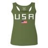 0065. USA American Flag United States of America Patriotic Military Style Women's Tank Top Racerback (Olive, Medium) view 1