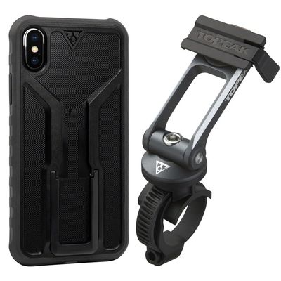 Topeak RideCase with Mount for iPhone X/XS Black/Gray (TT9855BG) Shockproof Dual-Density Case with Adjustable Quick Mount, Flip Stand & Wireless Charging Compatibility