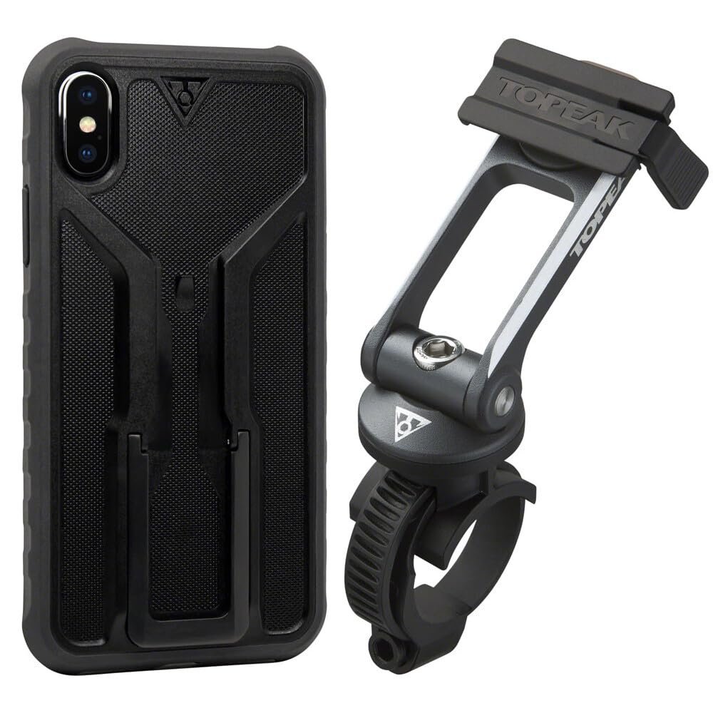 Topeak RideCase with Mount for iPhone X/XS  Black/Gray (TT9855BG)  Shockproof Dual-Density Case with Adjustable Quick Mount, Flip Stand & Wireless Charging Compatibility