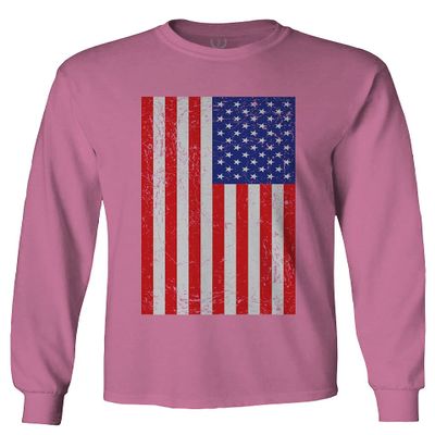 0073. Vintage u.s. American Flag United States of America USA Proud Patriotic Style Men's Long Sleeve t Shirt (Pink Small)