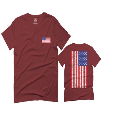 0072. Vintage American Flag United States Graphic USA 4th of July Memorial Military Patriotic Style for Men T Shirt (Maroon, 2X Largel)