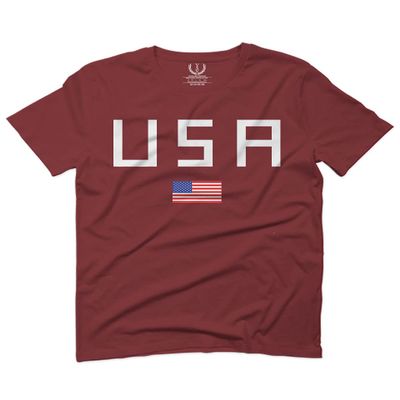 0065. USA American Flag United States of America Patriotic Military Style for Men T Shirt (Maroon, 2X Largel)