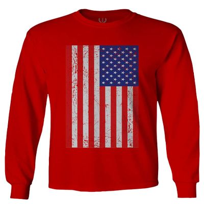 0073. Vintage u.s. American Flag United States of America USA Proud Patriotic Style Men's Long Sleeve t Shirt (Red, 2X Large)