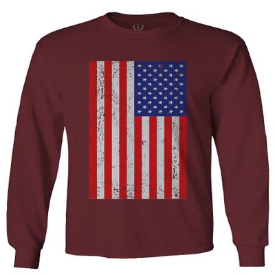 0073. Vintage u.s. American Flag United States of America USA Proud Patriotic Style Men's Long Sleeve t Shirt (Maroon Medium)