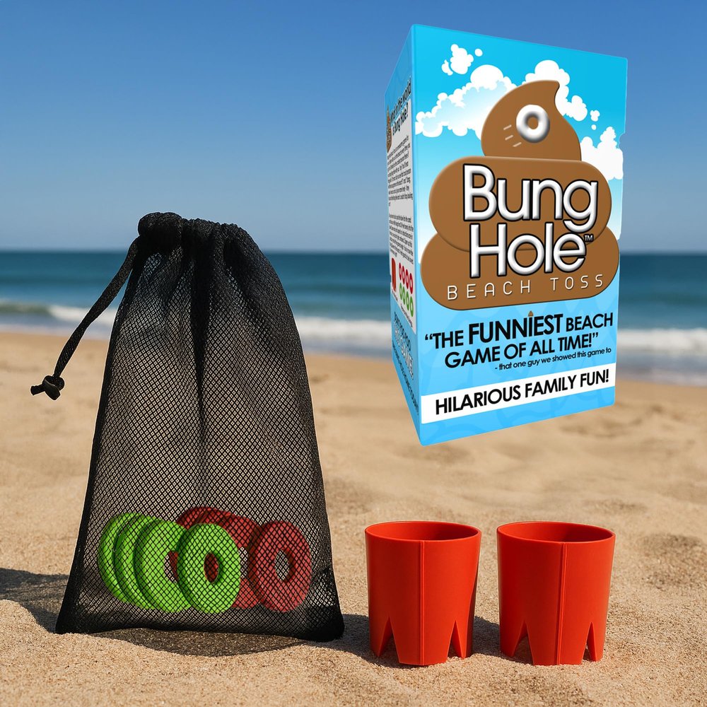 Bunghole Beach Toss Game  Fun & Portable Ring Toss Game  Lightweight Mini Cornhole Set for Beach, Backyard or Lake  Travel-Friendly Entertainment with Easy Setup