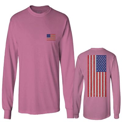 0072. Vintage American Flag United States Graphic USA 4th of July Memorial Military Patriotic Style Men's Long Sleeve t Shirt (Pink X-Large)