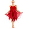 Agoky Women's Lyrical Dance Costume Spaghetti Straps Chiffon Asymmetric High-Low Modern Dress Red Small view 1