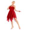 Agoky Women's Lyrical Dance Costume Spaghetti Straps Chiffon Asymmetric High-Low Modern Dress Red Small view 3