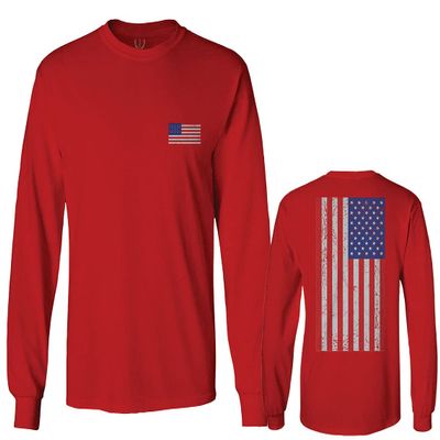 0072. Vintage American Flag United States Graphic USA 4th of July Memorial Military Patriotic Style Men's Long Sleeve t Shirt (Red, X-Large)