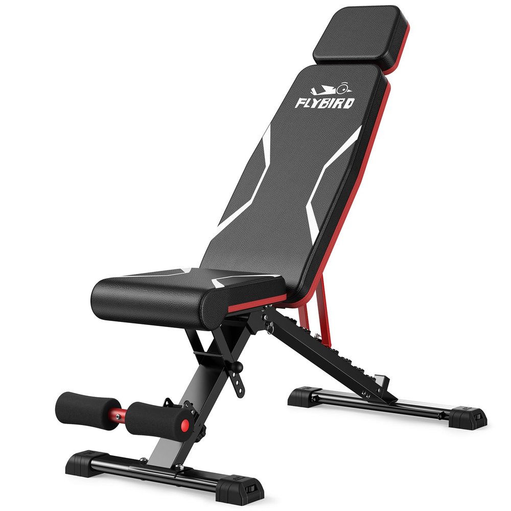 FLYBIRD Adjustable Weight Bench Fits up to 6'5'', 750LBS Capacity for Full Body Workout, 27LBS Sturdy Foldable Bench Press for Home Gym, 5X Stable Lifting Bench Incline Decline Flat Dumbbell Exercise