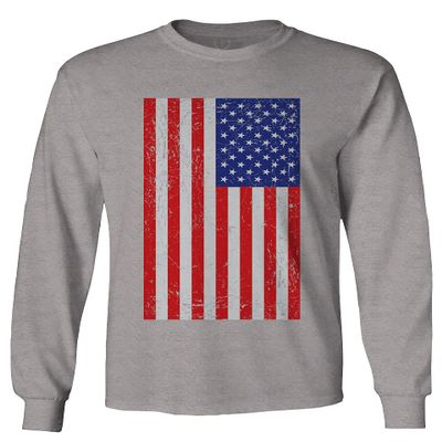0073. Vintage u.s. American Flag United States of America USA Proud Patriotic Style Men's Long Sleeve t Shirt (Light Gray X-Large)