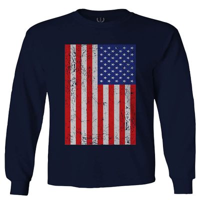 0073. Vintage u.s. American Flag United States of America USA Proud Patriotic Style Men's Long Sleeve t Shirt (Characol, 2X Large)