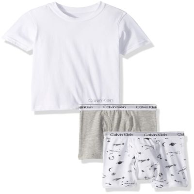 Calvin Klein Kids Boys' T-Shirt and Boxer Brief Bundle 3-piece Set, Ck Statement White/Heather Gray/Classic White, X-Large